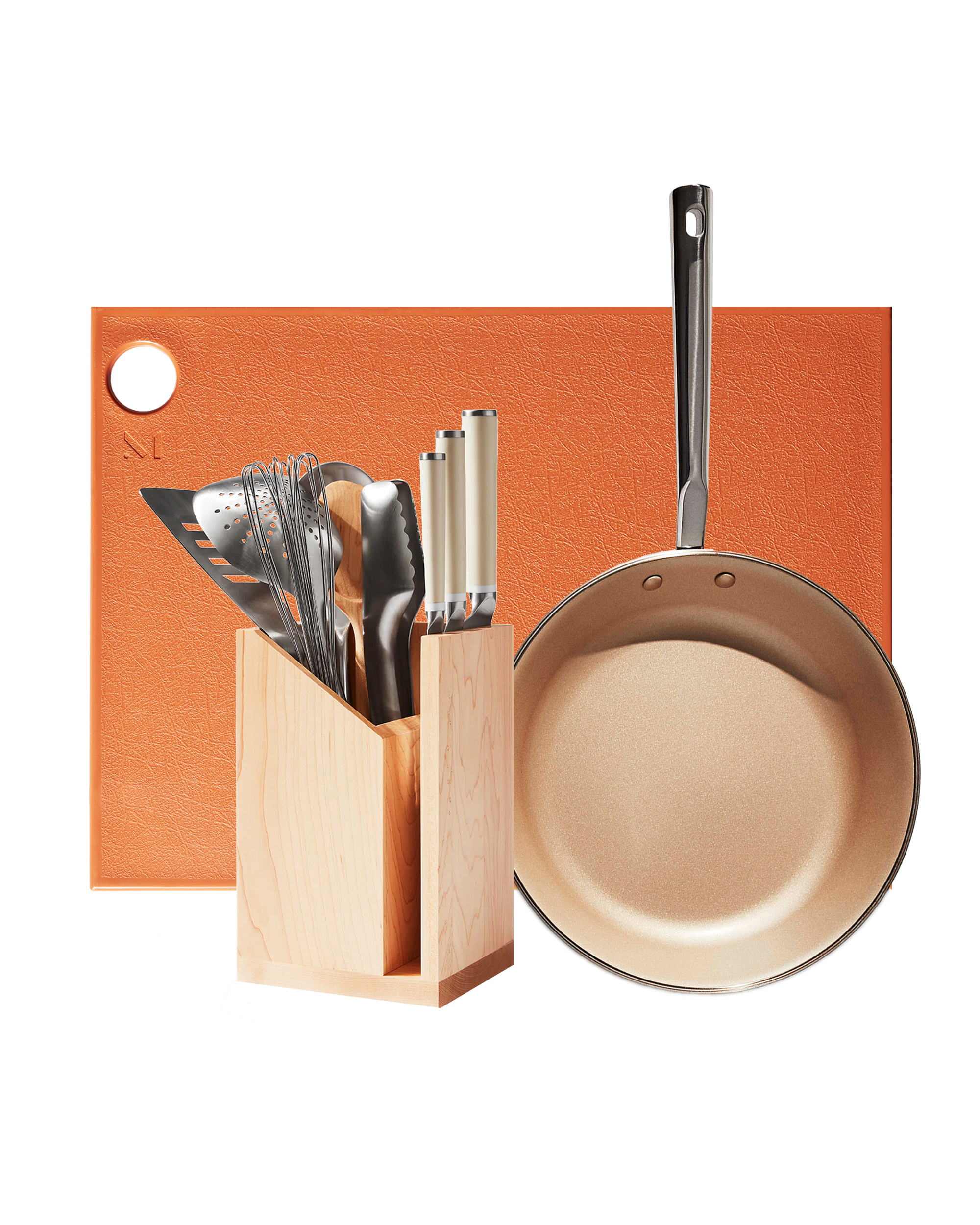 Material | The Kitchen Starter Set - Culinary Toolkit with Wooden Base + Coated Pan - Cooking Utensils