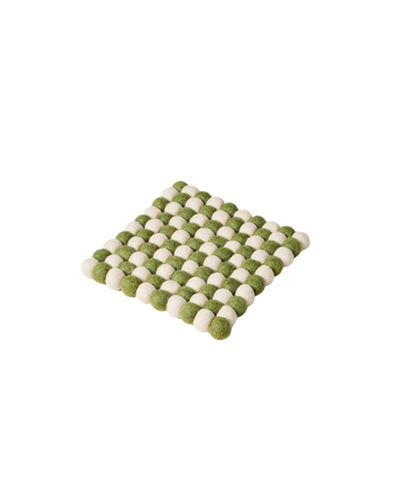 Artisan Felt Pom Pom Trivet - Natural & Moss